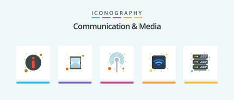 Communication And Media Flat 5 Icon Pack Including storage. database. communication. wifi. internet. Creative Icons Design vector