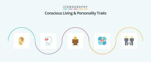 Concious Living And Personality Traits Flat 5 Icon Pack Including model. features. puzzle. character. open vector