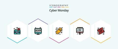 Cyber Monday 25 FilledLine icon pack including ribbon. discount. discount. sale. sign vector