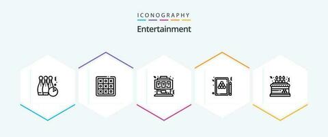 Entertainment 25 Line icon pack including pool. snooker. tic tac toe. console. controller vector