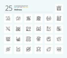 Wellness 25 Line icon pack including check. weight. plant. gym. time vector