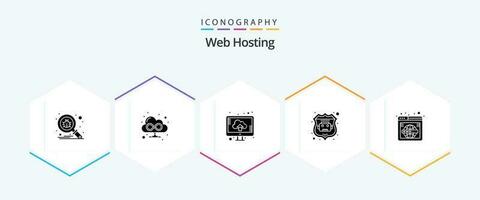 Web Hosting 25 Glyph icon pack including wide. search. computer. page. robot database vector