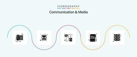 Communication And Media Glyph 5 Icon Pack Including server. paper. chat. writer. editorial vector