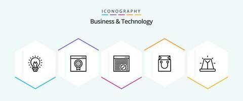 Business and Technology 25 Line icon pack including bell. shopping. browser. retail. bag vector