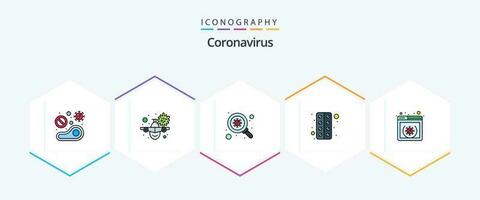 Coronavirus 25 FilledLine icon pack including browser. pill. warning. tablet. virus vector