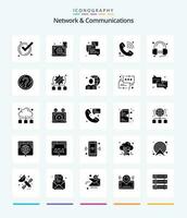 Creative Network And Communications 25 Glyph Solid Black icon pack  Such As signal. support. cogwheel. call. support vector