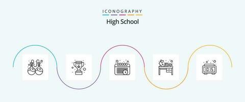 High School Line 5 Icon Pack Including digital. alarm. schedule. study table. interior vector