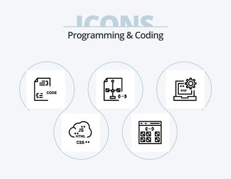 programación y codificación línea icono paquete 5 5 icono diseño. computadora. aplicación desarrollo. gestión. desarrollar vector