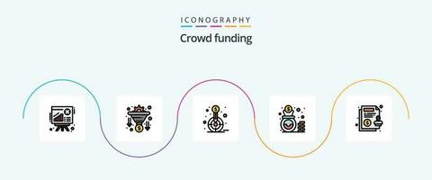 Crowdfunding Line Filled Flat 5 Icon Pack Including agreement. money. finance. finance. target vector