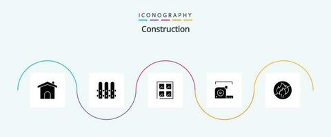 Construction Glyph 5 Icon Pack Including fire. no fire. construction. ruler. meter vector