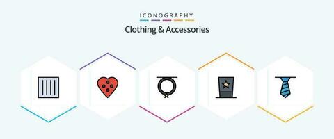 ropa y accesorios 25 línea de relleno icono paquete incluso cima. moda. corazón botón. ropa. Moda vector