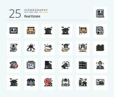 Real Estate 25 Line Filled icon pack including sold. board. home. real estate. house vector