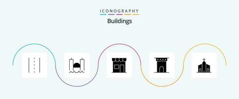 Buildings Glyph 5 Icon Pack Including column. arch. industrial. shop. marketplace vector