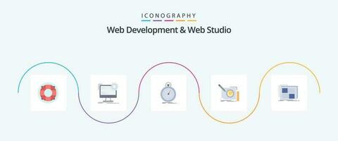 Web Development And Web Studio Flat 5 Icon Pack Including frame. content. site. sport. optimization vector