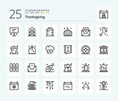 Thanks Giving 25 Line icon pack including vegetable. pumpkin. pilgrim. food. thanks vector