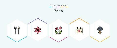 Spring 25 FilledLine icon pack including mushroom. date. flora. flower. spring vector