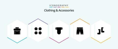 Clothing and Accessories 25 Glyph icon pack including shoes. shorts. briefs. dress. clothe vector