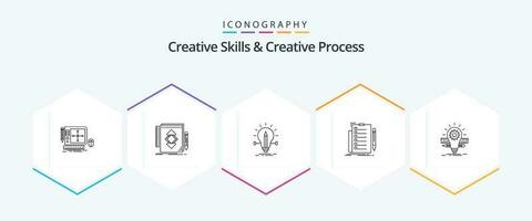 Creative Skills And Creative Process 25 Line icon pack including check. expertise. draw. pencil. solution vector