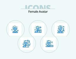 hembra avatar azul icono paquete 5 5 icono diseño. cortador. femenino. mujer de negocios. avatar. analista vector