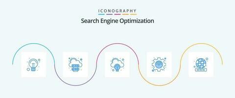 Seo Blue 5 Icon Pack Including worldwide. domain registration. creative idea. domain. settings vector