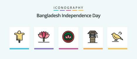 Bangladesh independencia día línea lleno 5 5 icono paquete incluso pequeño. pájaro. agricultura. mártires. bienes. creativo íconos diseño vector