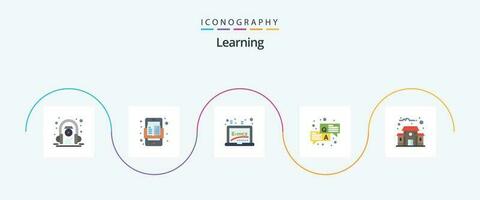 aprendizaje plano 5 5 icono paquete incluso educación edificio. charlar. aprendiendo. pregunta. responder vector