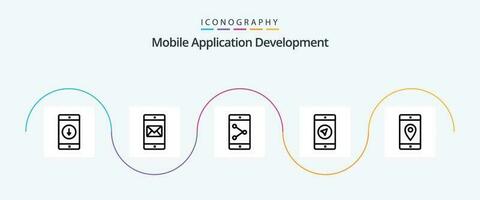 Mobile Application Development Line 5 Icon Pack Including mobile. poniter. mail. mobile apps. application vector