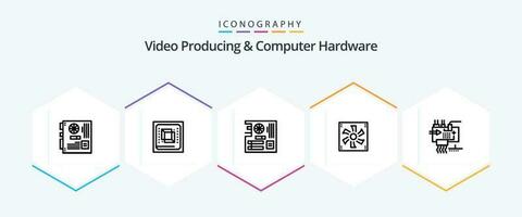 Video Producing And Computer Hardware 25 Line icon pack including cooler. cooler fan. hardware. mother. main vector