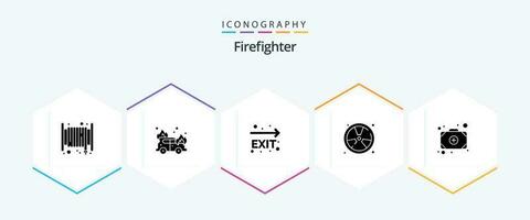 Firefighter 25 Glyph icon pack including add. float. fire exit. fireman. fighter vector