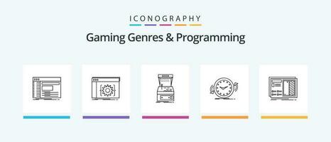 Gaming Genres And Programming Line 5 Icon Pack Including function. command. shooter. speed. game. Creative Icons Design vector