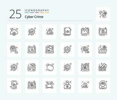 Cyber Crime 25 Line icon pack including data. screen. warning. display. lock vector