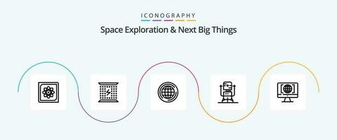 espacio exploración y siguiente grande cosas línea 5 5 icono paquete incluso máquina. bot. electromagnético. biochip. grande vector