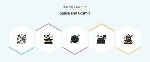 Space 25 FilledLine icon pack including . shuttle. neptune. cosmos. observatory vector