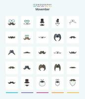 creativo movember 25 línea lleno icono paquete tal como movimiento bigote. Papa Noel cláusula. hombres. movember vector