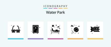 Water Park Glyph 5 Icon Pack Including park. ticket. garden. park. beach ball. Creative Icons Design vector