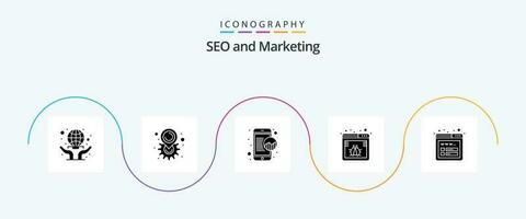 seo glifo 5 5 icono paquete incluso SEO web. marketing. virus. navegador vector