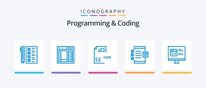 programación y codificación azul 5 5 icono paquete incluso desarrollar. aplicación desarrollo. documento. desarrollar. creativo íconos diseño vector