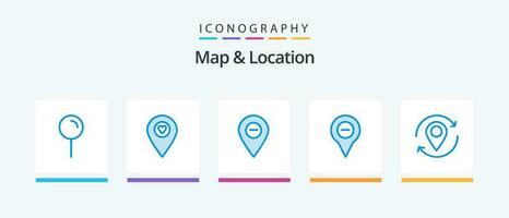 Map and Location Blue 5 Icon Pack Including minus. navigation. minimize. map. pin. Creative Icons Design vector