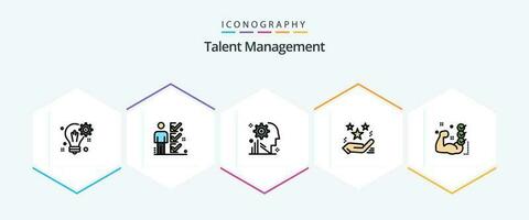 Talent Management 25 FilledLine icon pack including star. hand. tick. setting. process vector