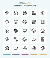 Creative Network And Cloud Computing 25 OutLine icon pack  Such As technology. safe. router. cloud. disk vector