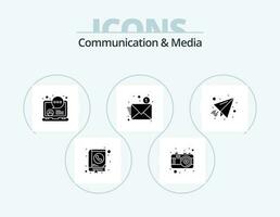 Communication And Media Glyph Icon Pack 5 Icon Design. letter. new. travel. email. media vector