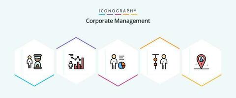 Corporate Management 25 FilledLine icon pack including location. distance. management. people. corporate administration vector