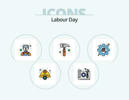 Labour Day Line Filled Icon Pack 5 Icon Design. labour. hard. time. cap. tool vector