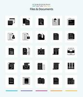 Creative Files And Documents 25 Glyph Solid Black icon pack  Such As file. clipboard. document. find. document vector