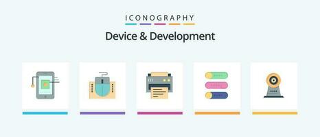 Device And Development Flat 5 Icon Pack Including webcam. on off. printer. switch. setting. Creative Icons Design vector