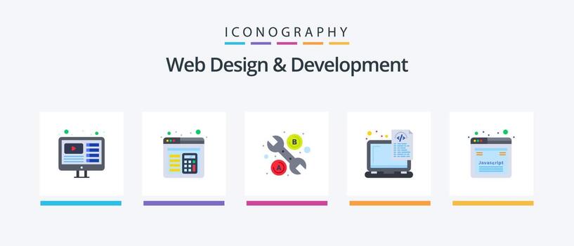 web diseño y desarrollo plano 5 5 icono paquete incluso javascript. diseño. herramienta. codificación. archivos. creativo íconos diseño vector