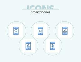 Smartphones Blue Icon Pack 5 Icon Design. call. technology. alarm. smartphone. camera vector
