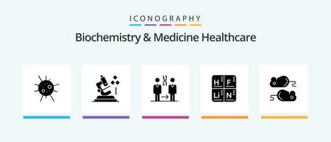 bioquímica y medicina cuidado de la salud glifo 5 5 icono paquete incluso probando médico. clonación elementos. periódico. creativo íconos diseño vector