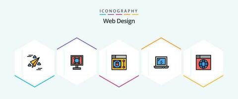 Web Design 25 FilledLine icon pack including design. laptop. application. design. tool vector