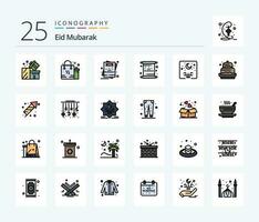 Eid Mubarak 25 Line Filled icon pack including lettering. eid. package. page. eid vector